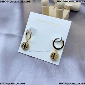 Tory Burch Miller Pavé Drop Huggie Hoop Earrings